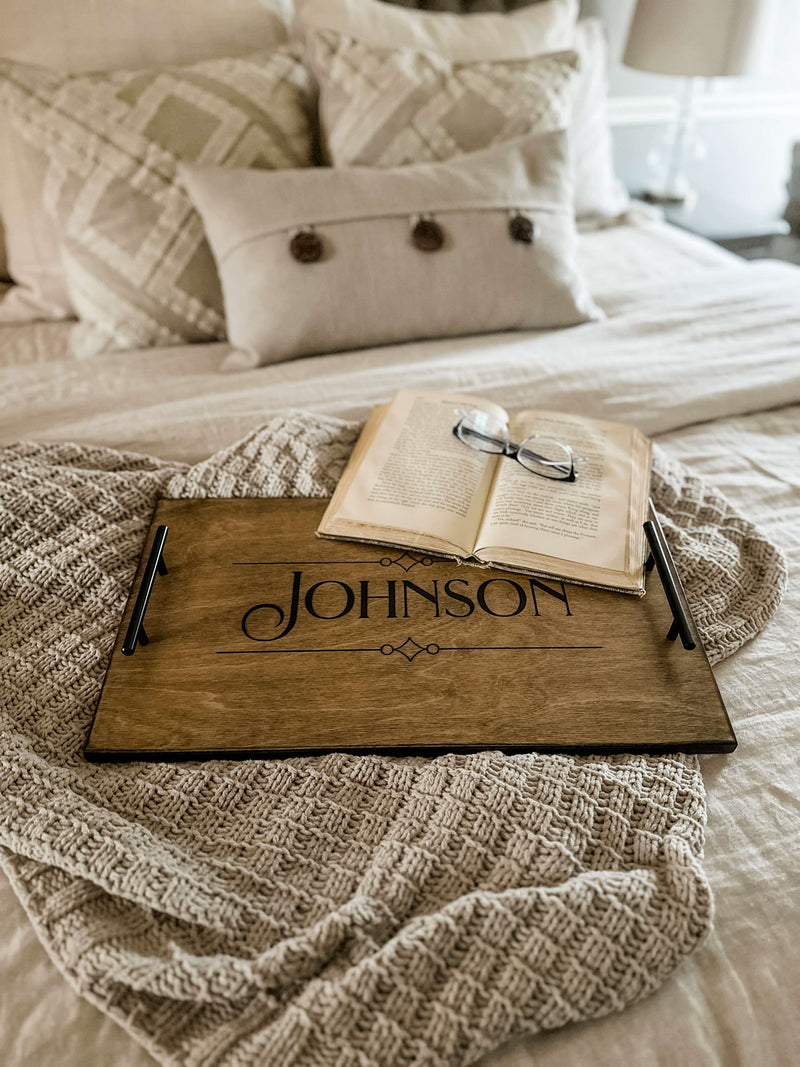 Warm brown personalized last name serving tray