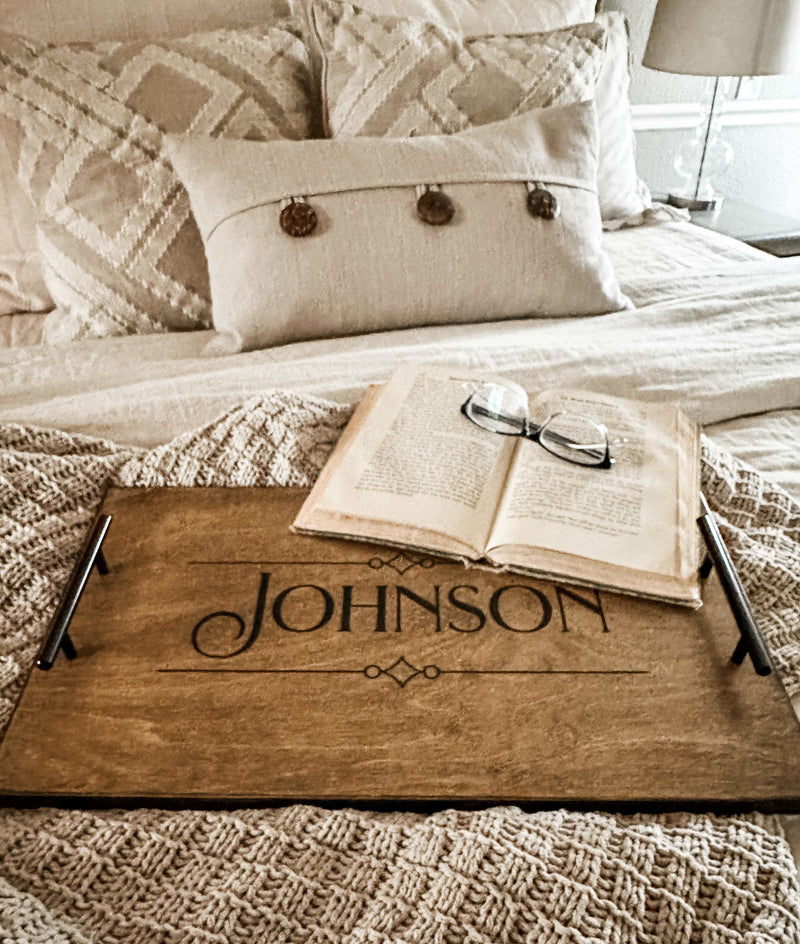 Warm brown personalized last name serving tray