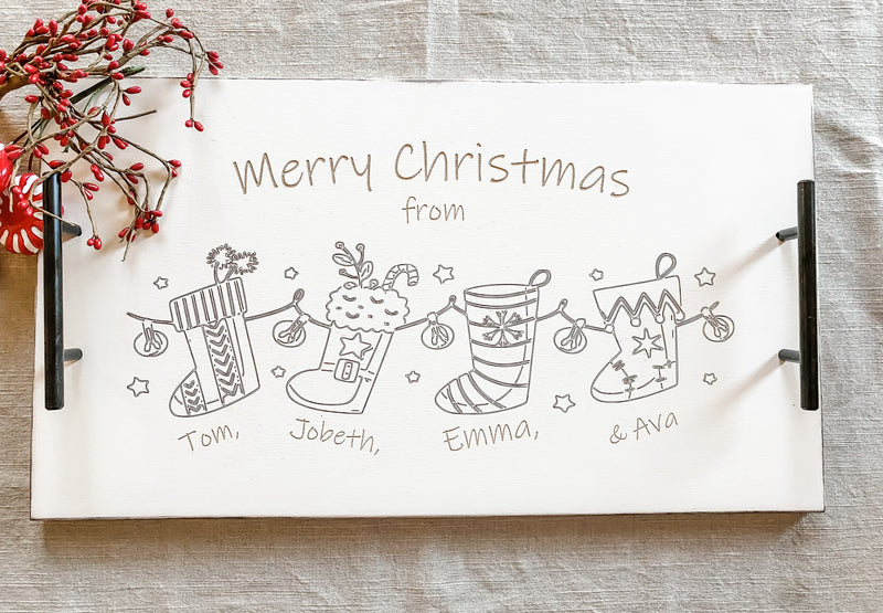 Christmas tray with personalized stockings