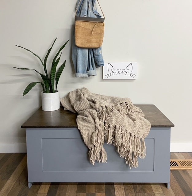 Hidden Litter Box in gray with a Stained Top