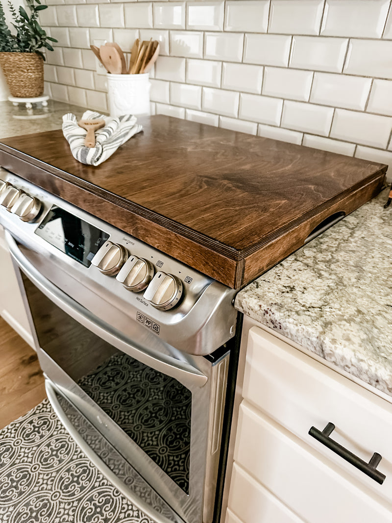 Clean and simple warm brown stove cover