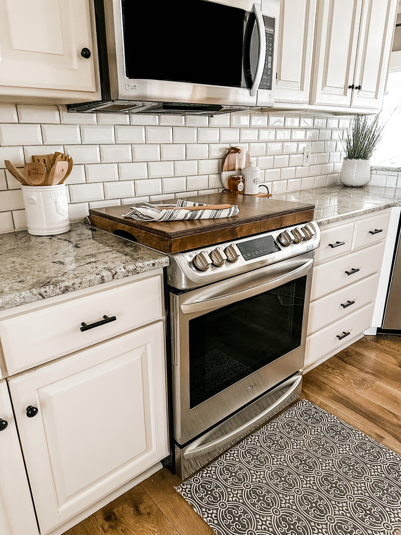 Clean and simple warm brown stove cover