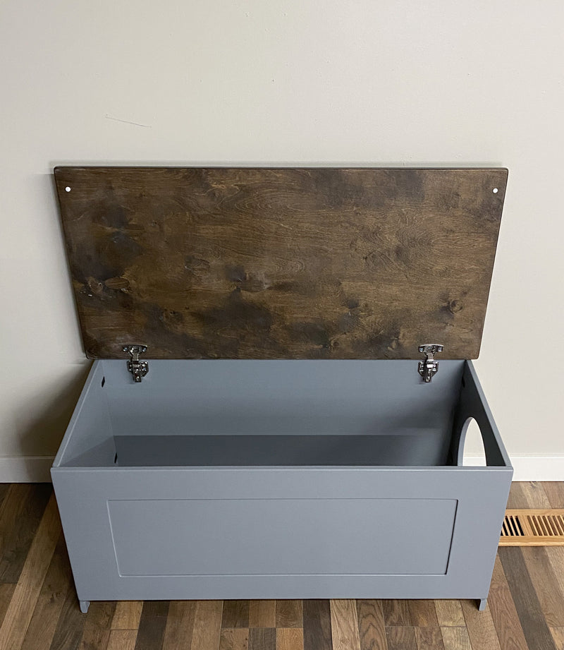 Hidden Litter Box in gray with a Stained Top
