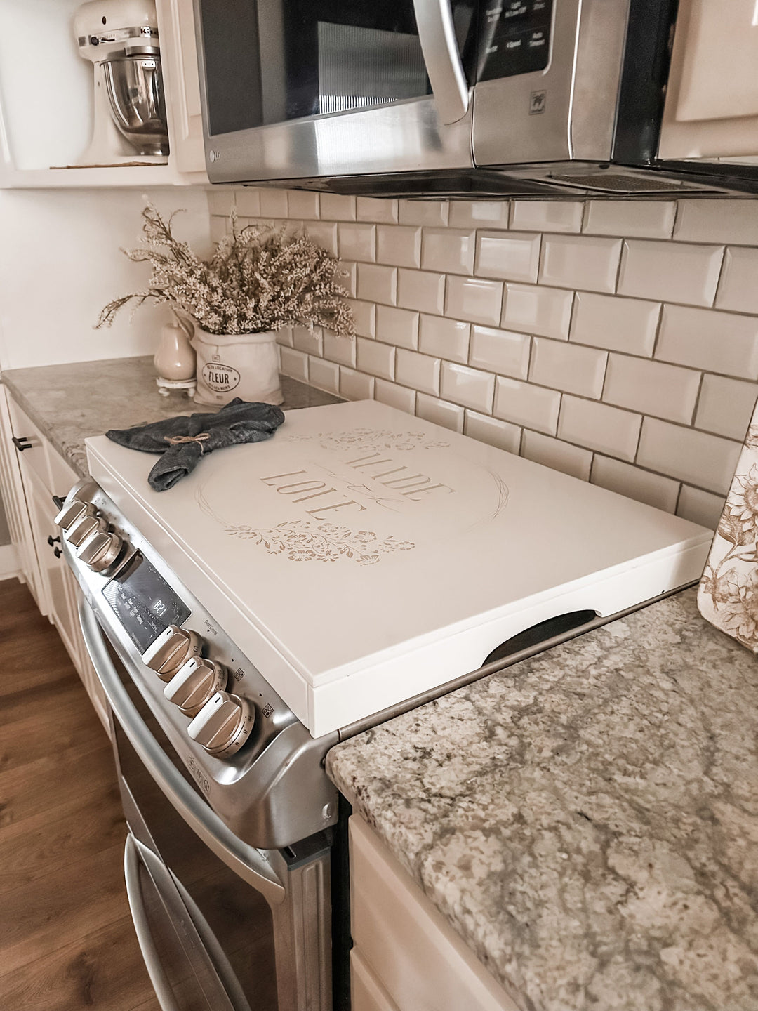 distressed ivory stove cover