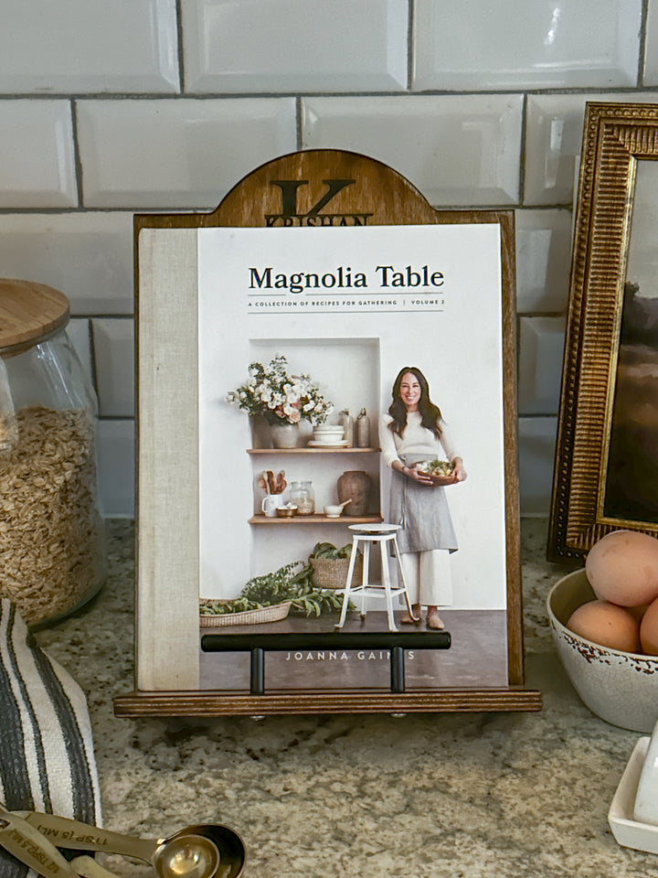 Monogram style cookbook holder