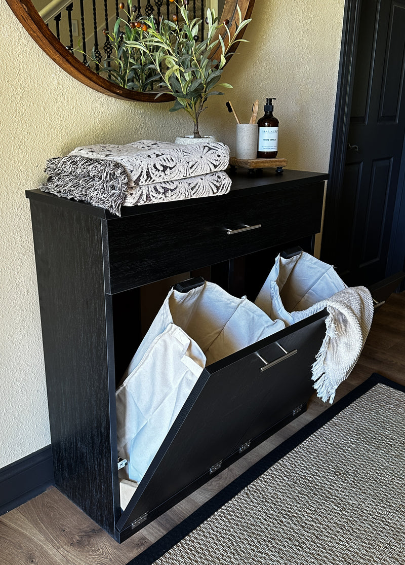 Dashwood laundry with a storage drawer in black wood look modern style