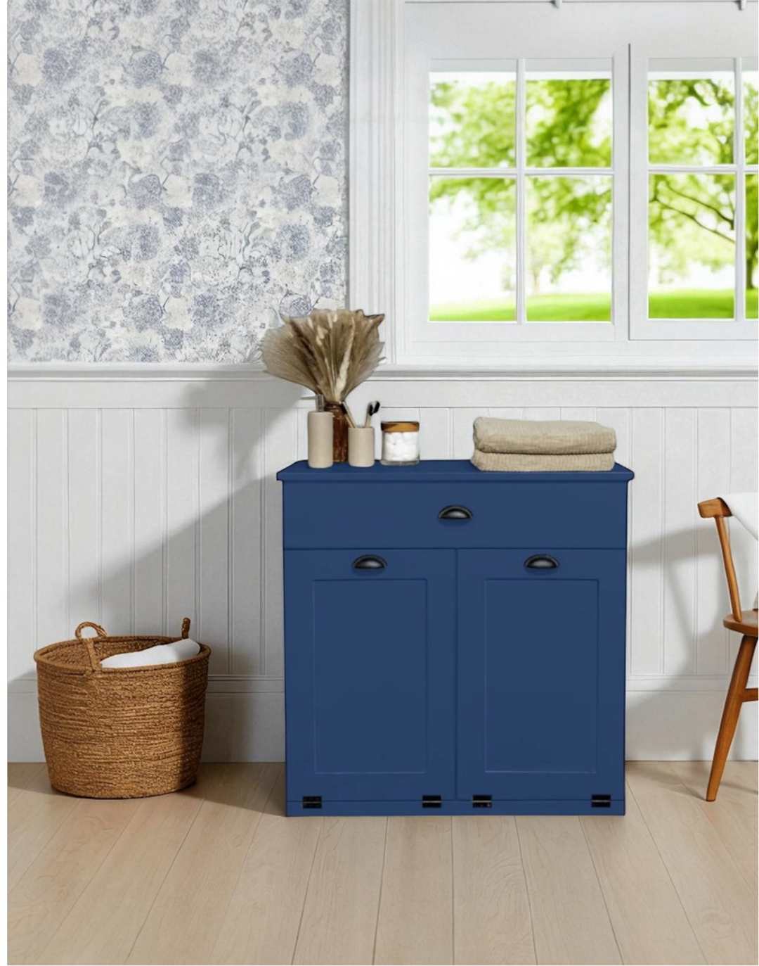 Blue double laundry with a storage drawer