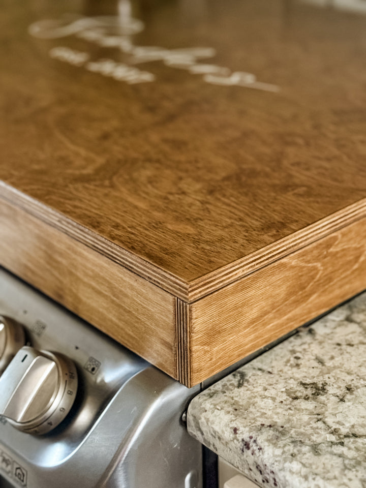 Personalized "Valencia" stove cover, golden oak + soft white