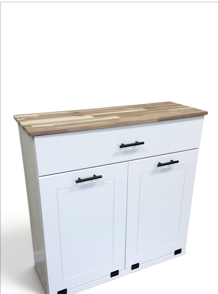 Acacia wood top for tilt out trash or laundry hamper cabinets -add to your order