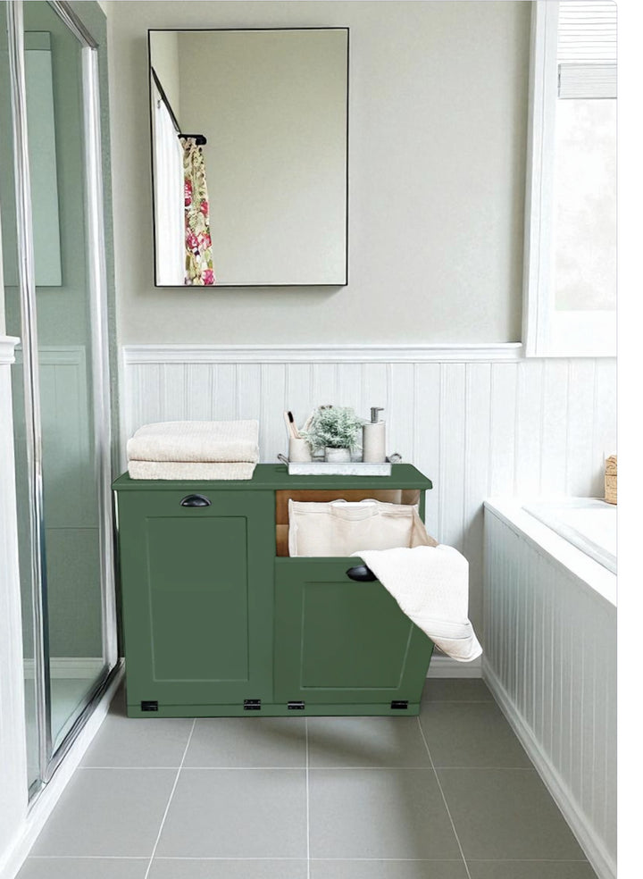 Cabinet for hidden laundry - double compartment - in green