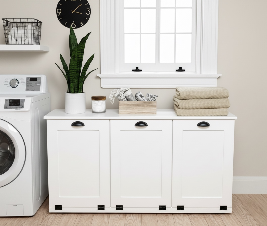 Triple Tilt Out Hidden Laundry Hamper Cabinet – The LoveMade Home