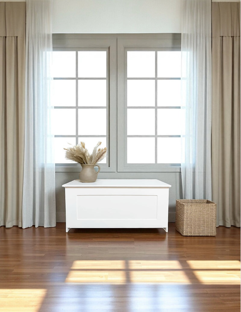 Shoe storage bench in soft white