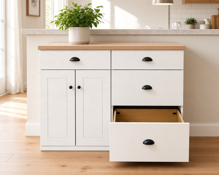 Furniture style slim design cabinet with storage drawers in white