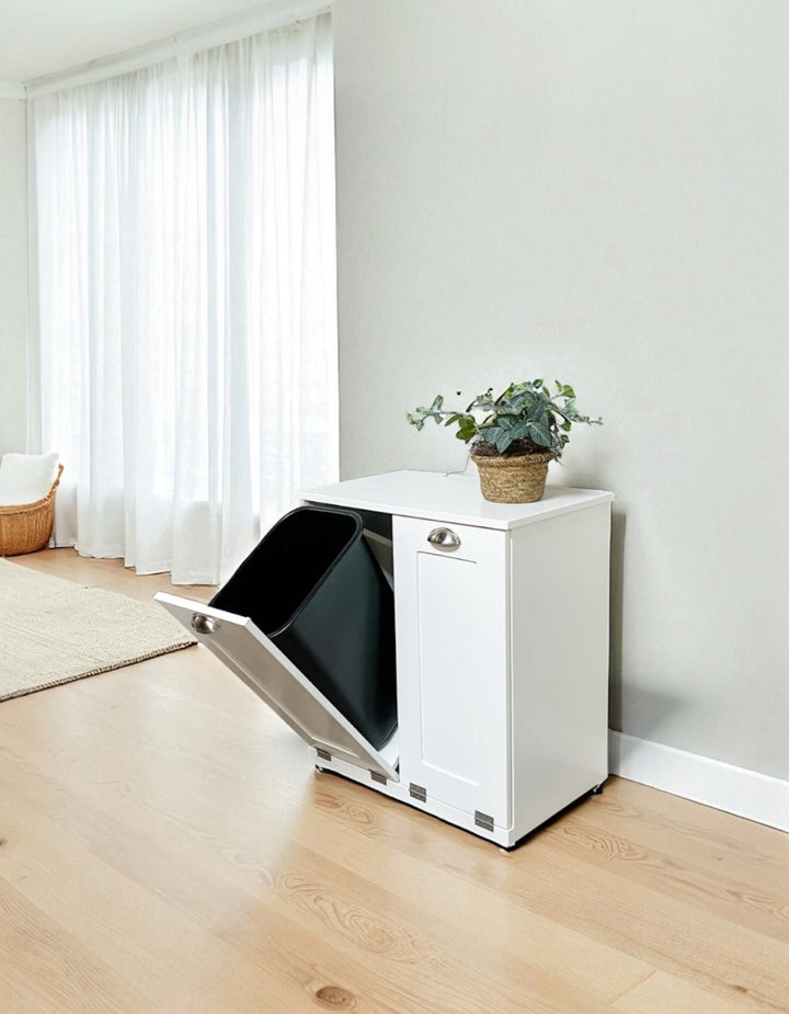 Slim style double trash cabinet in white