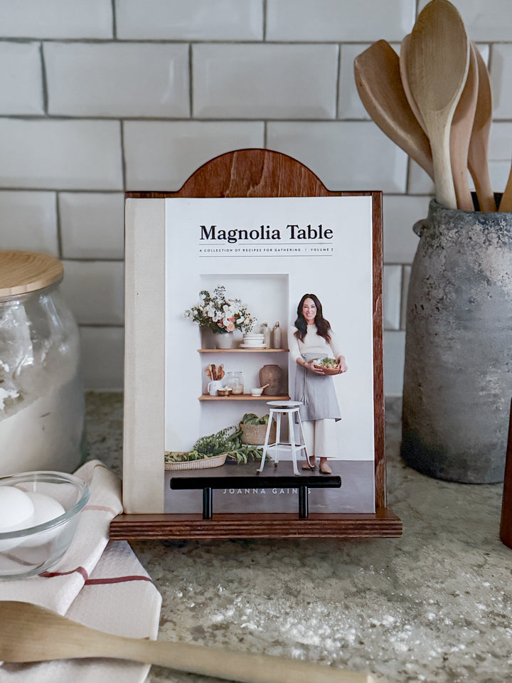 Red oak stained cookbook holder