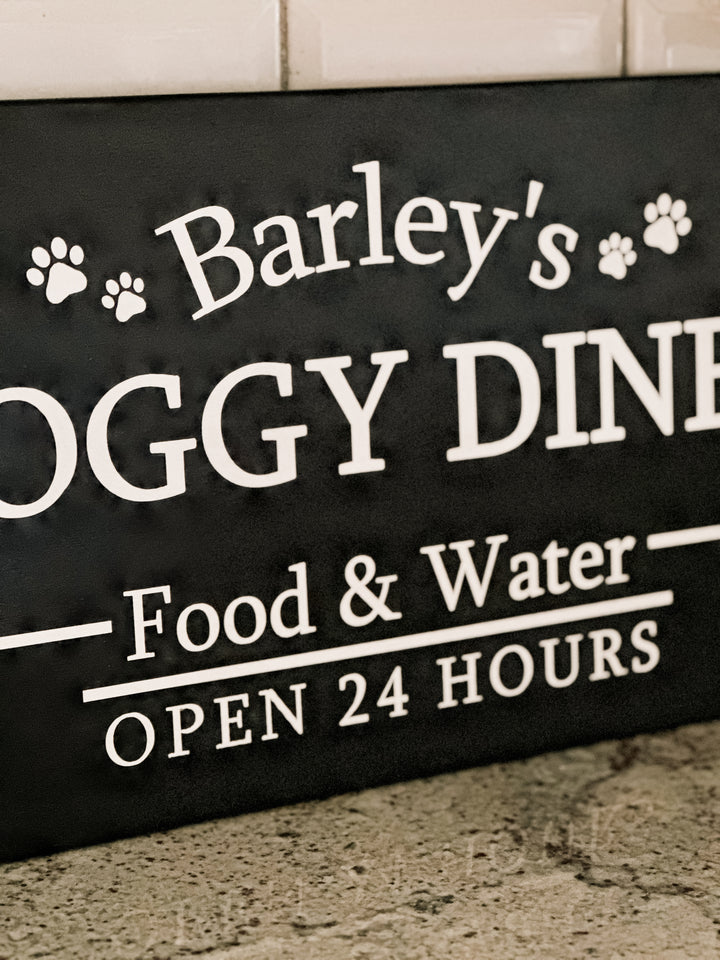 Personalized dog diner sign in black stain