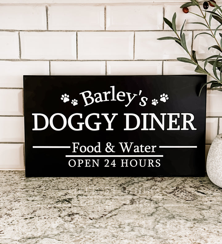 Personalized dog diner sign in black stain