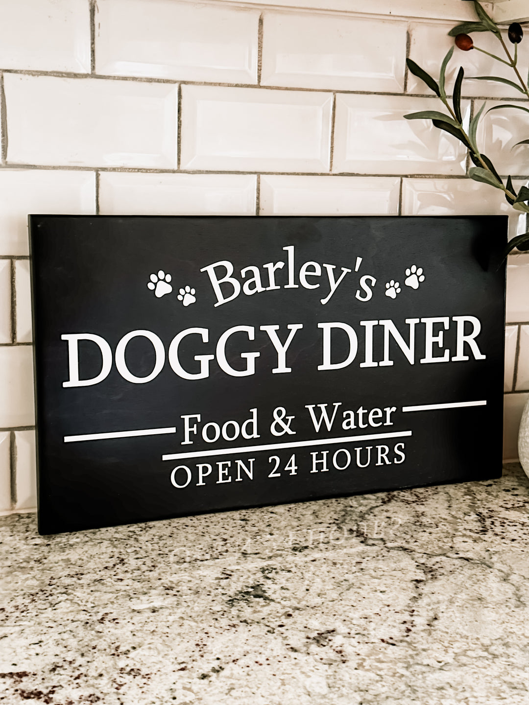 Personalized dog diner sign in black stain