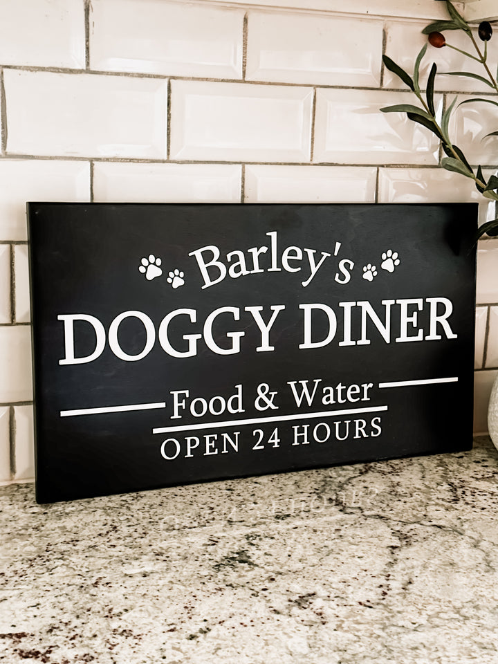 Personalized dog diner sign in black stain