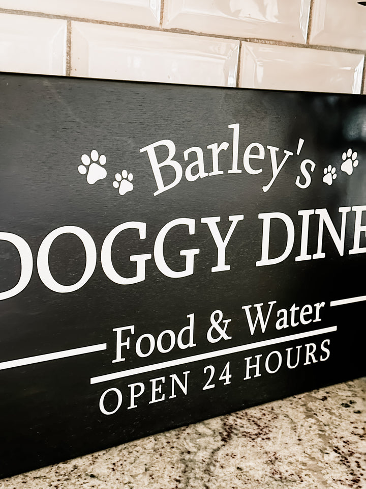 Personalized dog diner sign in black stain