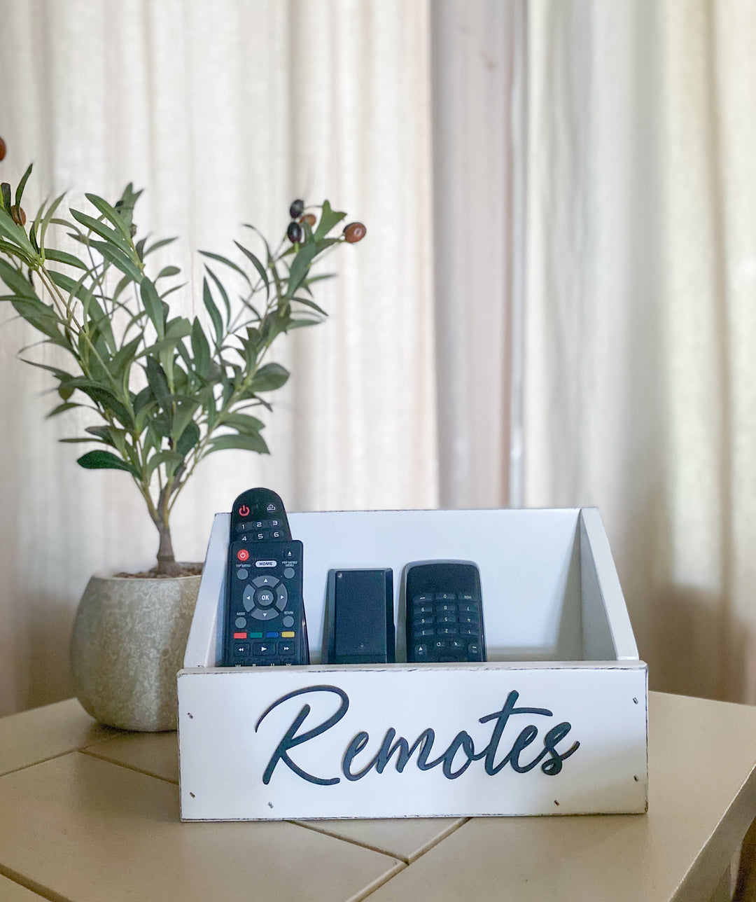 handmade wooden remote caddy white distressed