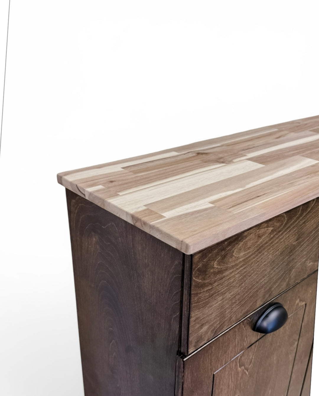 Acacia wood top for tilt out trash or laundry hamper cabinets -add to your order