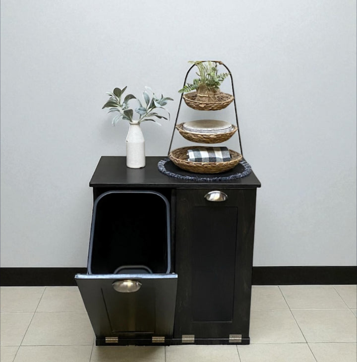Slim style double cabinet for trash in black