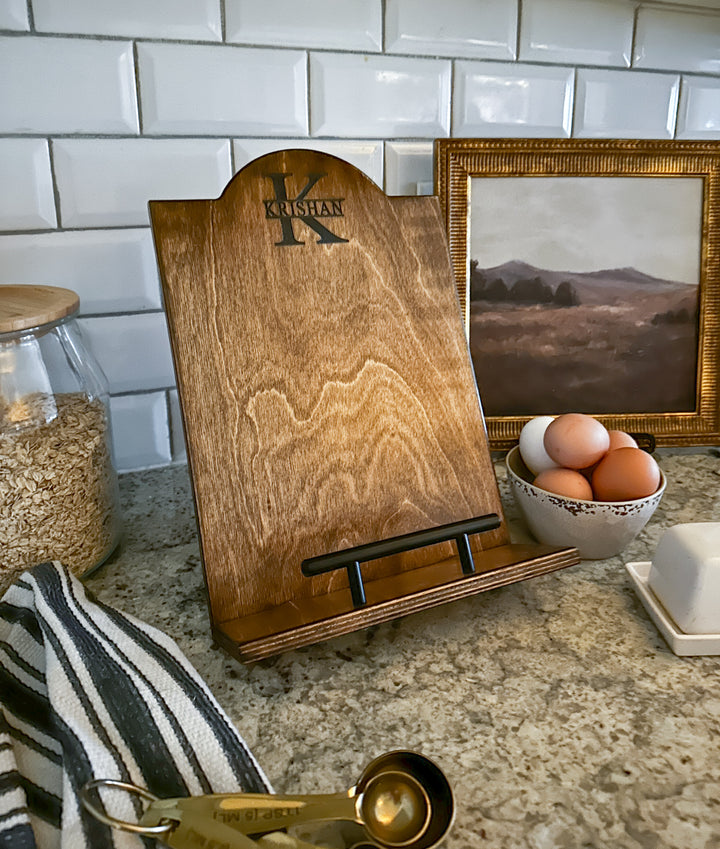 Monogram style cookbook holder