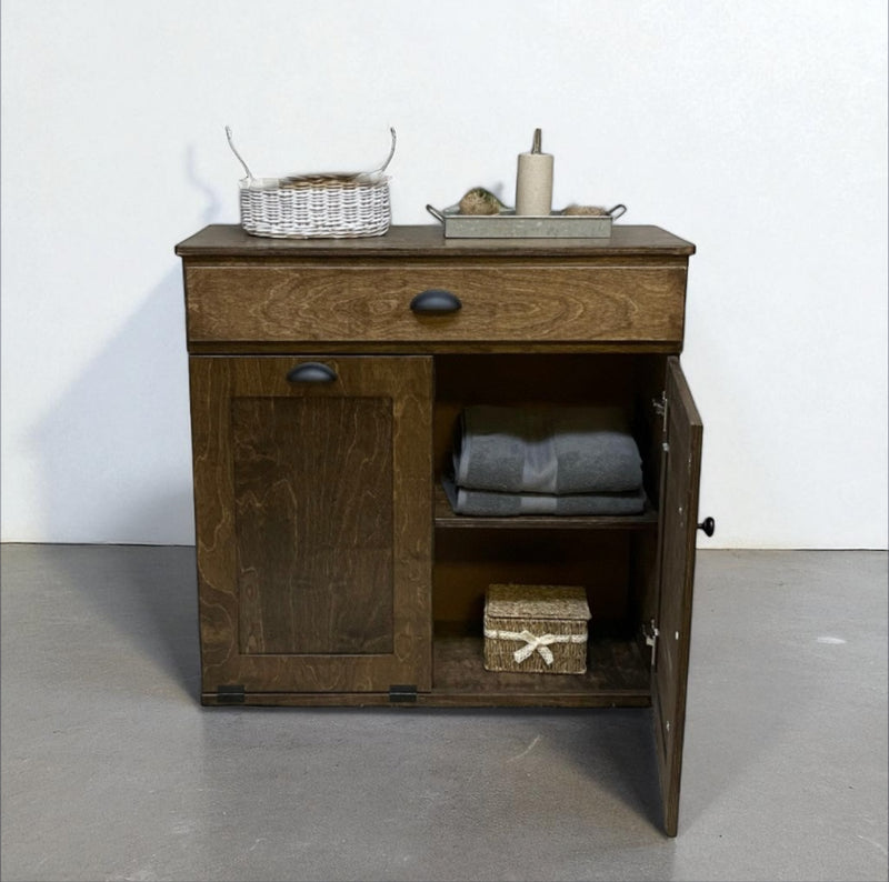 Dashwood laundry with a storage drawer and cabinet shelving in real wood, dark brown