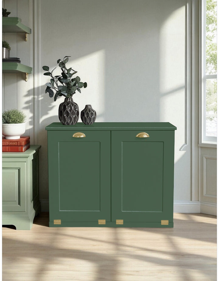Freestanding green double trash cabinet
