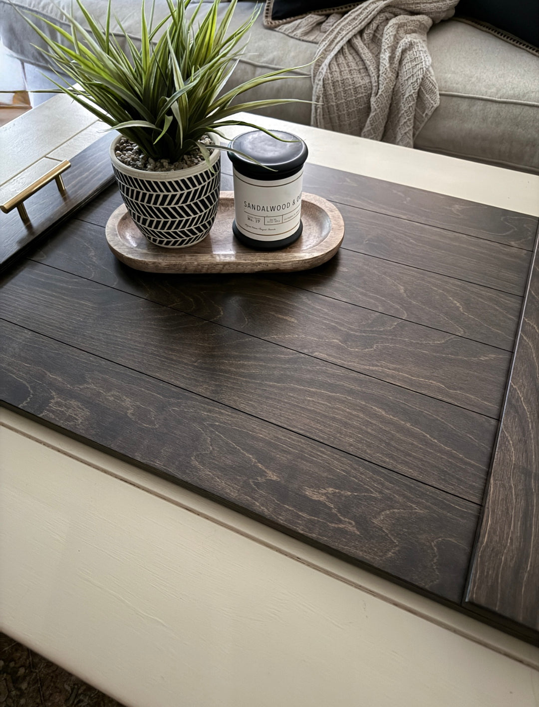 Slatted ottoman tray  dark brown