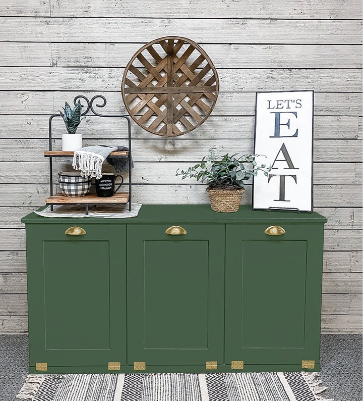 Free standing triple trash cabinet in green