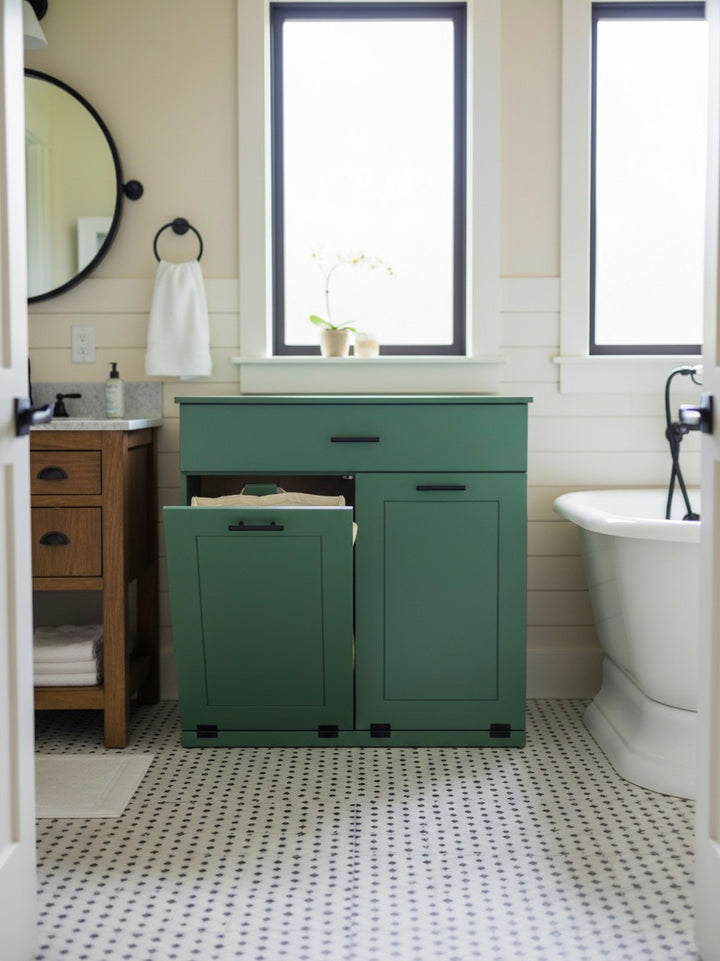 Double laundry cabinet, counter tall, with a drawer in green