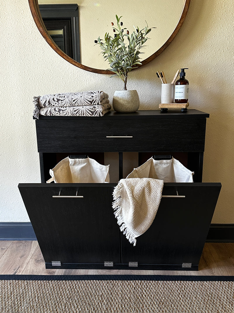 Dashwood laundry with a storage drawer in black wood look modern style