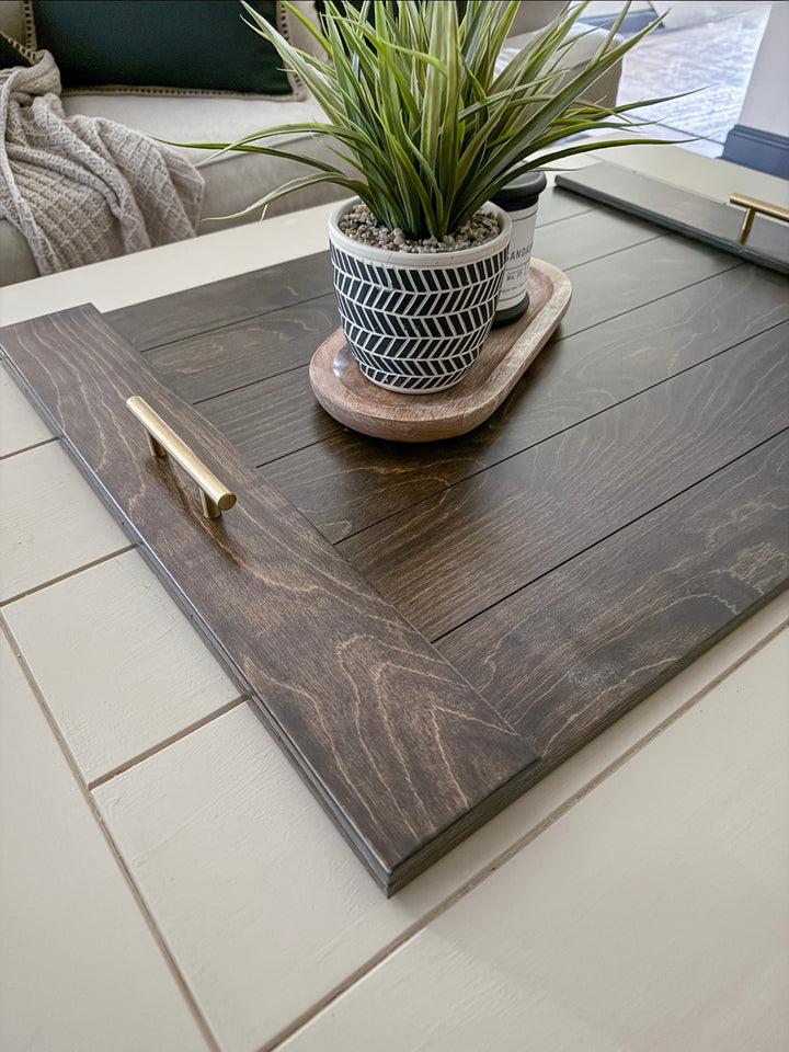 Slatted ottoman tray  dark brown