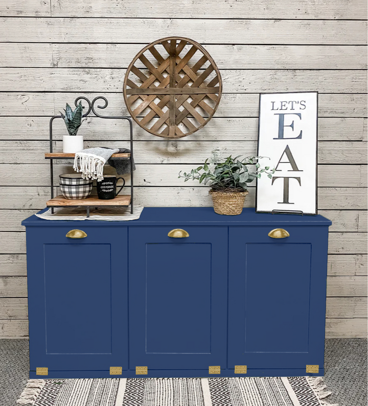 3 bin triple trash cabinet in dark blue