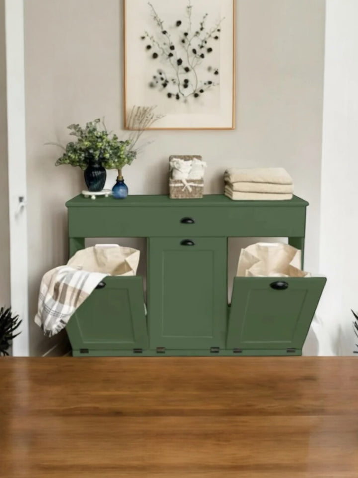 Freestanding Triple laundry with a storage drawer in green