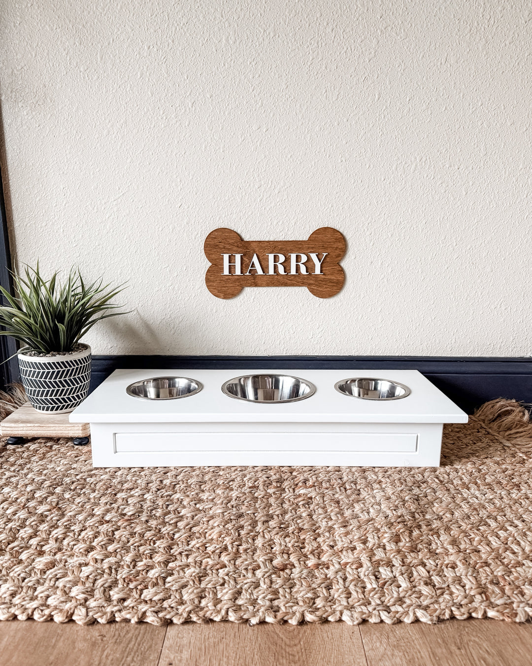 3 bowl small size elevated pet feeder in white