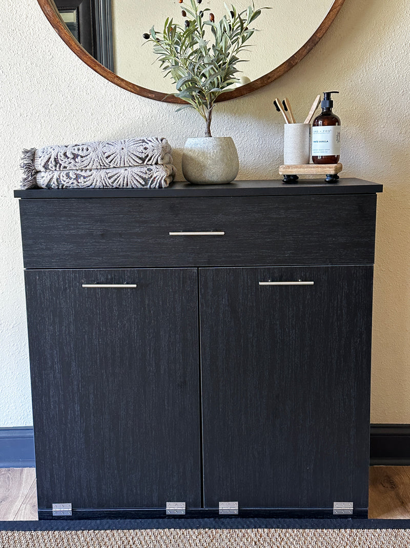 Dashwood laundry with a storage drawer in black wood look modern style