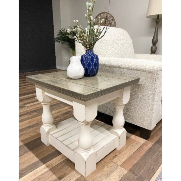 CUSTOM SIZE - Rustic baluster farmhouse end table aged barrel