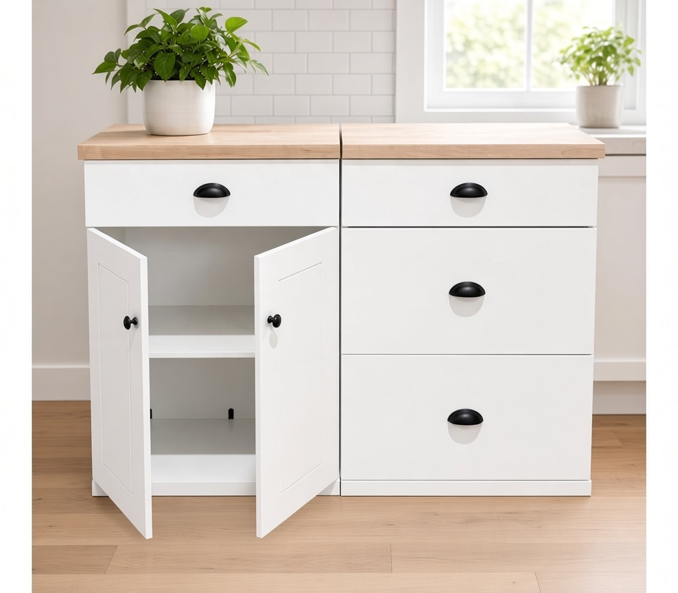 Furniture style slim design cabinet with storage drawers in white