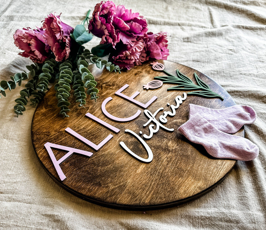 Alice Victoria flower newborn baby name sign