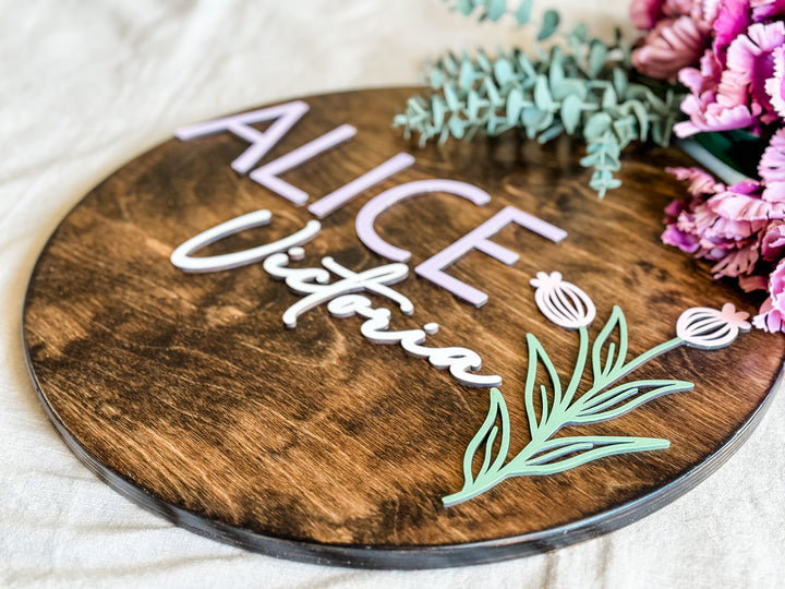Alice Victoria flower newborn baby name sign