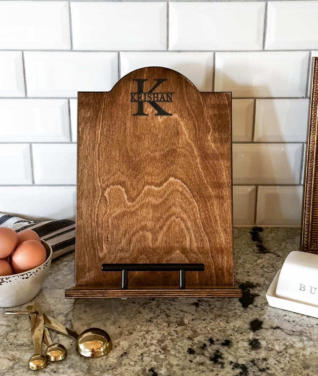 Monogram style cookbook holder