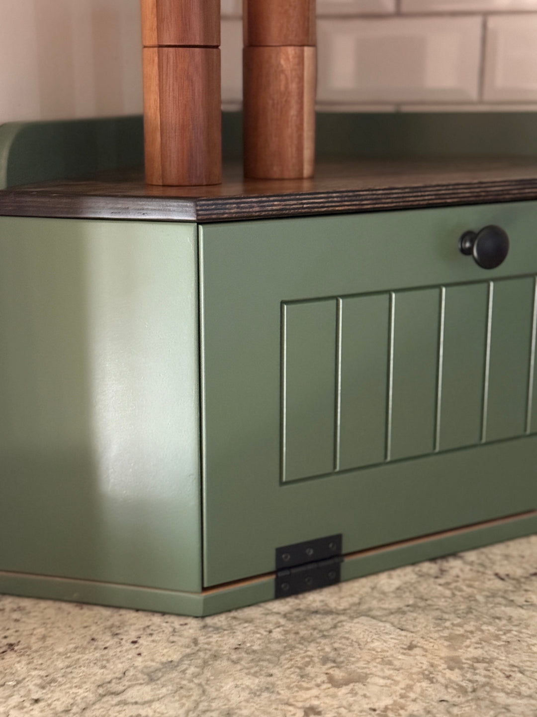 Bread box in green with stain top