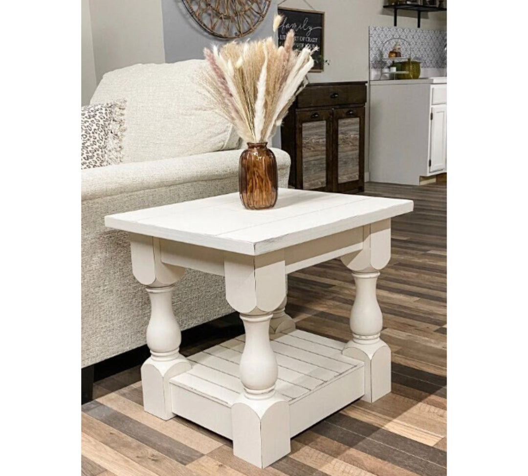 Rustic baluster farmhouse end table distressed