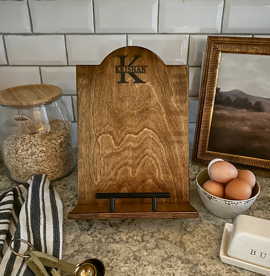 Monogram style cookbook holder