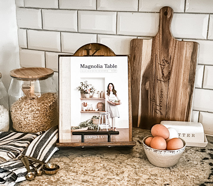 Monogram style cookbook holder