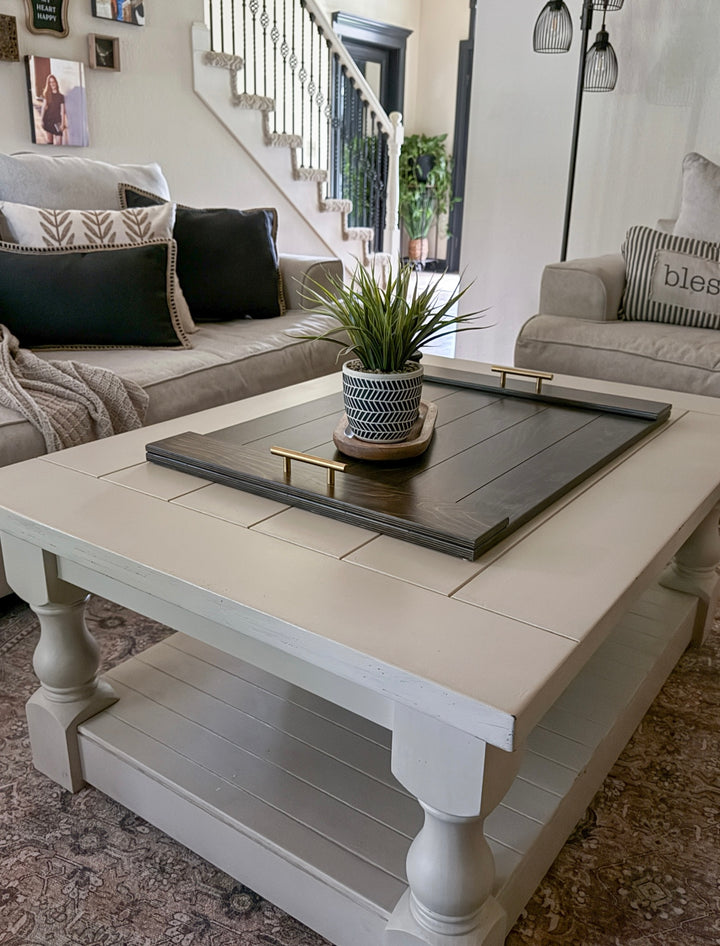 Slatted ottoman tray  dark brown