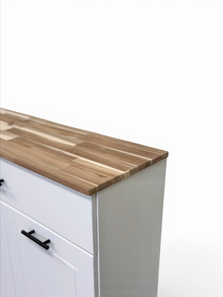 Acacia wood top for tilt out trash or laundry hamper cabinets -add to your order